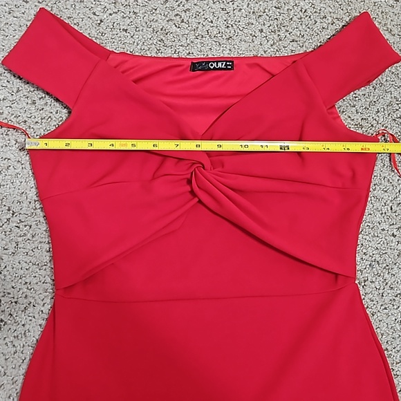 Quiz Off Shoulder Scuba Red Dress – Asymmetric Cut, Size (8-10) - Picture 9 of 11